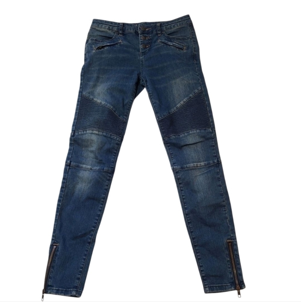 Free People Jeans Skinny Moto Style Zippered Pockets Ankles Dark Wash Waist 28